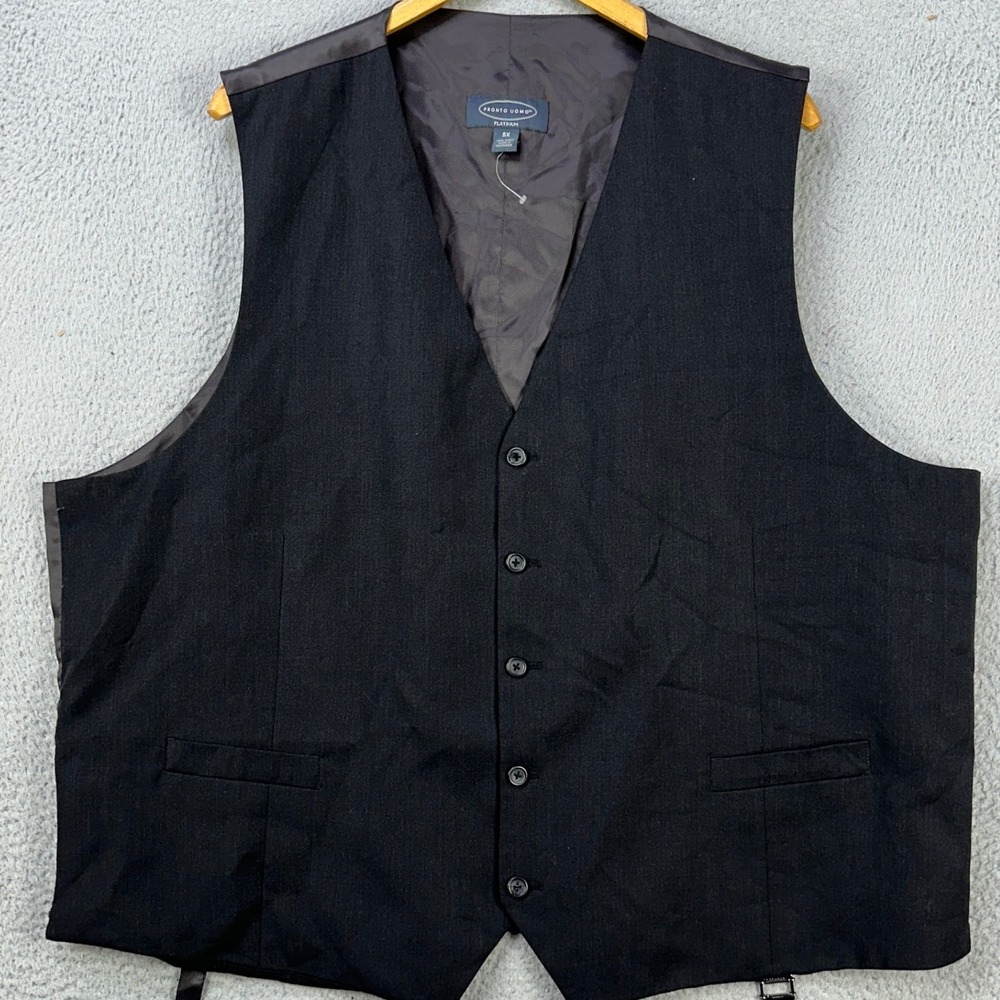 Pronto Uomo Men Suit Vest 5X Black Platinum 100% Wool Formal Button Front Casual